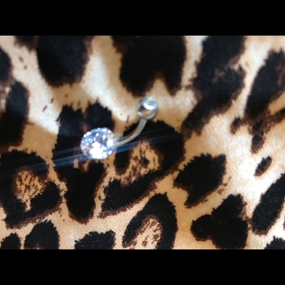 Stainless Steel and CZ Belly Button Ring - Picture 2 of 2